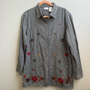 Bobbie Brooks autumn Women's Gingham Fall Leaves Long Sleeve Button Up shirt L